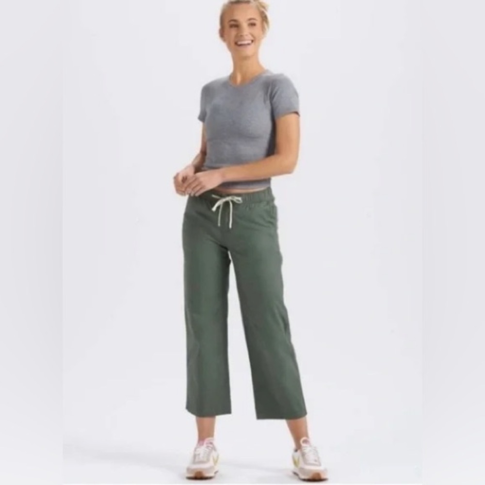 Vuori Wide Leg Drawstring Pants in Olive Green